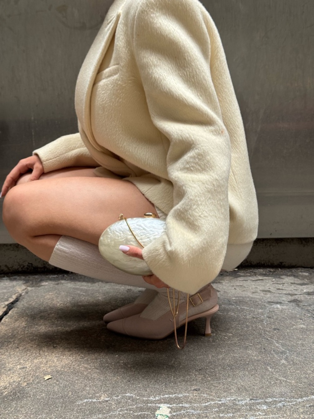 Women's Cream Kitten Heel Slingback Pumps